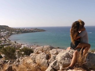 Hot teen couple have risky public sex above Beach in Greece