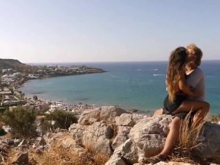 Hot teen couple have risky public sex above Beach in Greece