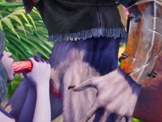 Orgy with Furry Werewolf, Tiger and Lion fucks elf and succubus and Tiger girl