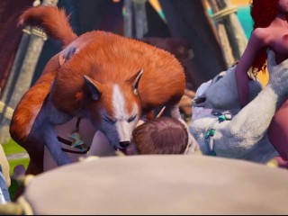 Orgy with Furry Werewolf, Tiger and Lion fucks elf and succubus and Tiger girl