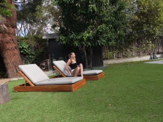 Super Slut Lily Phillips sunbathes NAKED in front of Step Brother