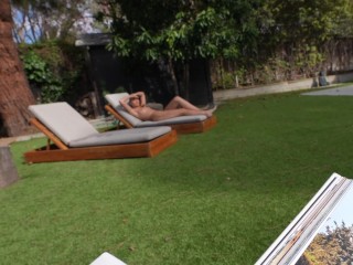 Super Slut Lily Phillips sunbathes NAKED in front of Step Brother