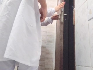 Doctor and nurse can't resist and have sex in the hospital bathroom during their shift