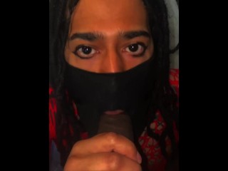 Tgirl Gives Sloppy Blowjob to Stepbro