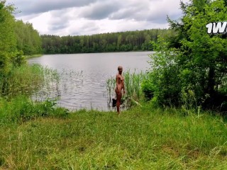 While this slut's husband was relaxing in a nearby tent, she sucked my dick and fucked in the ass