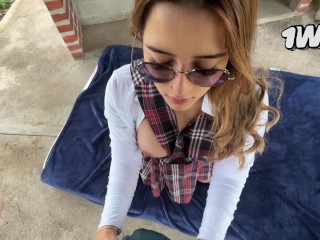 Schoolgirl records explicit content, I fuck her in front of the neighbors and give her a creampie💦