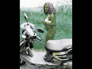 PUBLIC FOREST JUNGLE SNOWING PARODY SHE HULK GREEN EXOTIC ROLE PLAY