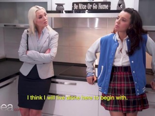 Lesbea Blonde estate agent makes college girl an offer she can't refuse