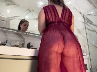 Sexy Housemaid is Teasing With Closeup Pussy, Big Boobs And Juicy Ass When Cleaning Bathroom