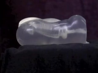Fucking Clear fake pussy side view with internal pulsating cumshot