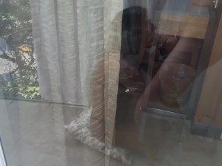 Slut Gets a MESSY FACIAL on a Hotel Balcony!!