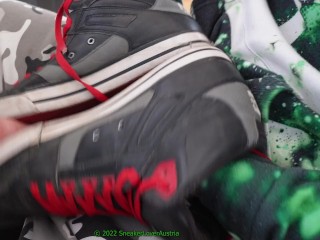 fucking trashed dc spartan, ripping of sole, cutting, jerking off