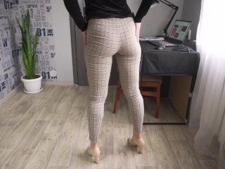 Office Worker Shows Off Ass In Super Tight Trousers