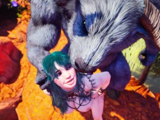 Minotaur monster with huge cock fucks cute girl in oasis