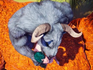 Minotaur monster with huge cock fucks cute girl in oasis