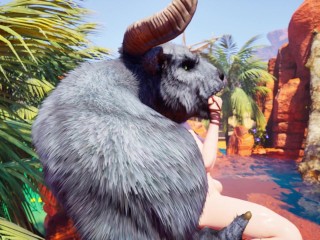 Minotaur monster with huge cock fucks cute girl in oasis