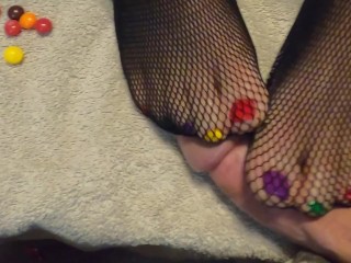 Amateur, homemade, BBW, Skittle toes, high heel cock stomp cum denial