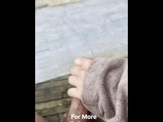 Curvy milf with big breasts gives her husband out on the bridge a real hand job with sperm squirt