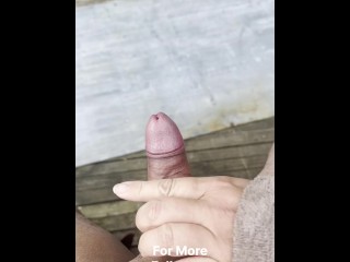 Curvy milf with big breasts gives her husband out on the bridge a real hand job with sperm squirt