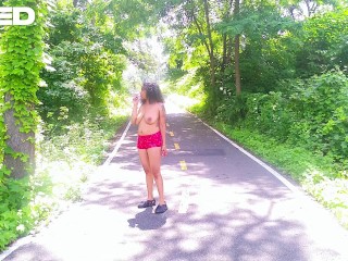 LITTLE RED RIDING HOOD COSPLAY RED PUBLIC SOLO FEMALE PARODY