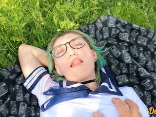 a selection of a lot of serma for a cute schoolgirl with glasses