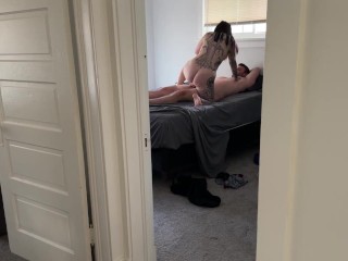 Spying outside bedroom door