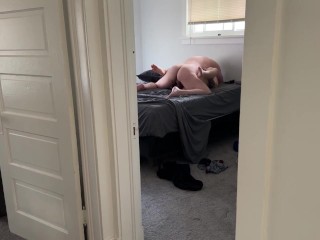 Spying outside bedroom door