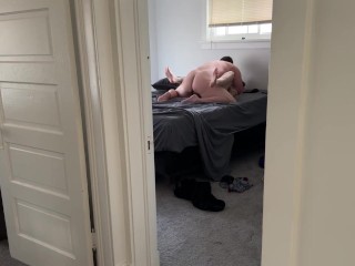 Spying outside bedroom door