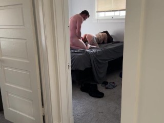 Spying outside bedroom door