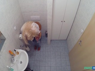 Busty Blonde Needs Help in the Doctors Toilet - Fake Hospital