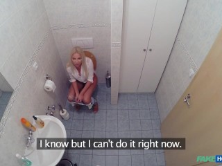 Busty Blonde Needs Help in the Doctors Toilet - Fake Hospital