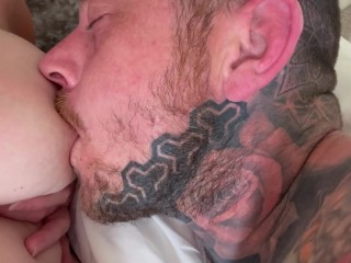 Daddy latched on, breastfeeding from his boobs 💦