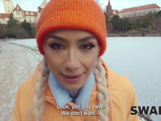 SWAP4K. A Sunday walk ended up as having a hot girl with in our bed, it was her first threesome