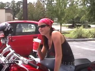 Two Babes get fucked HARD on motorcycles by The Original MILF Hunter