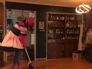 Sweater sissy cleans floor (sissy maid)