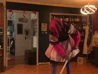 Sweater sissy cleans floor (sissy maid)