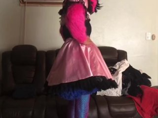 Sissy maid folds clothes 
