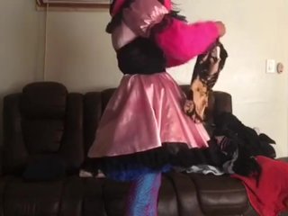 Sissy maid folds clothes 