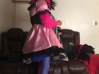 Sissy maid folds clothes 