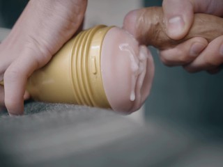 Big white dick penetrating fleshlight and thick cum