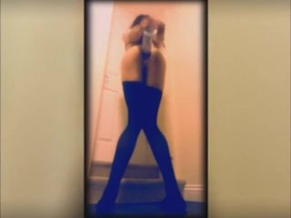 Slim crossdresser takes 13 inch long dildo wearing stockings in bathroom