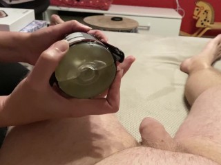 Czech MILF Wife use Tenga Flashlight to tease hubby until big orgasm