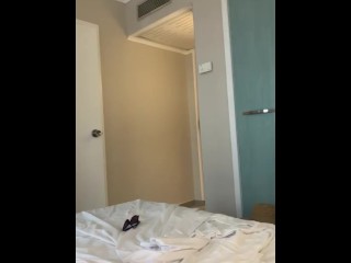 Mom walks around hotel room naked and grabs stepson cock 