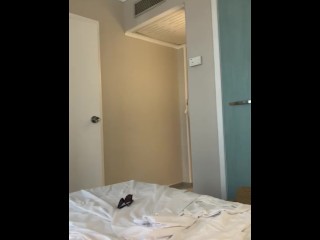 Mom walks around hotel room naked and grabs stepson cock 