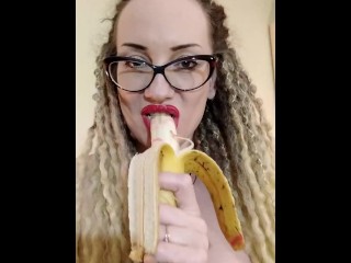 Red lipstick bj banana tease and humilation