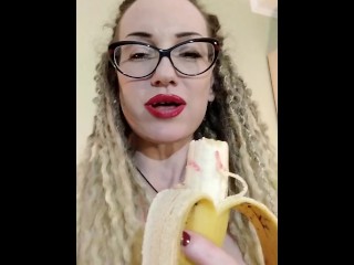 Red lipstick bj banana tease and humilation