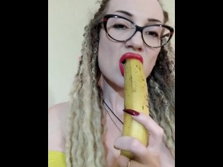 Red lipstick bj banana tease and humilation