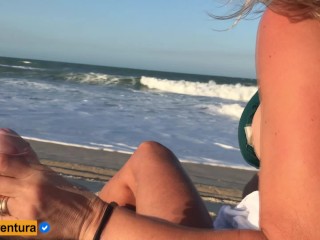 She gave me a handjob on a public beach, we almost got caught!!! Amateur