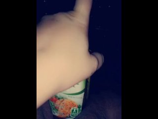 Whore tells herself she's stupid while fucking herself with bottle