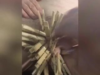 Femdom uses clothespins to torture slaves Cock and Balls